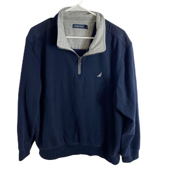 Nautica Sweatshirt XL Navy Blue Zip Neck Gray Men’s - Picture 1 of 6